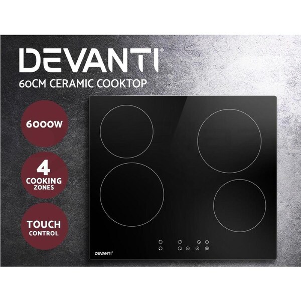 Devanti 60cm 4-Zone Electric Ceramic Cooktop w/ Touch Controls