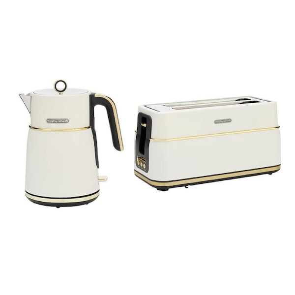 Morphy Richards Signature Soft Gold Kettle 2200W & Toaster 1800W 4 Slice White