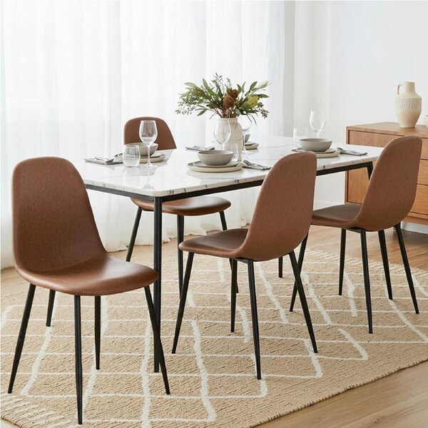 1 Set of 4 Artiss Dining Chairs PU Leather Brown
