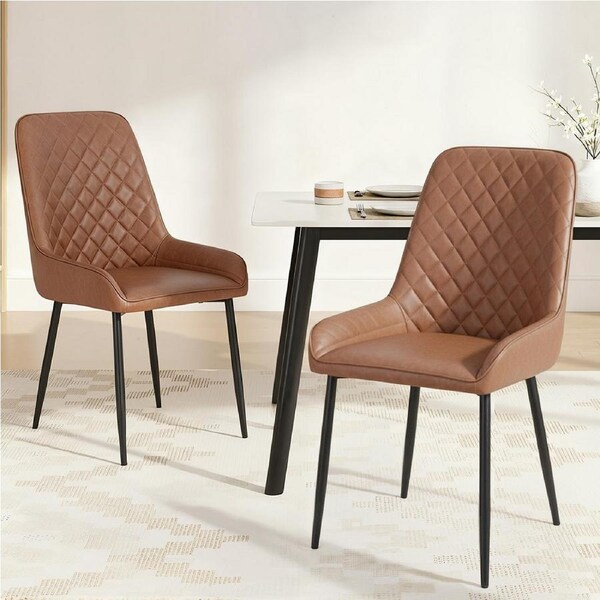 1 Set of 2 Artiss Dining Chairs PU Leather Brown