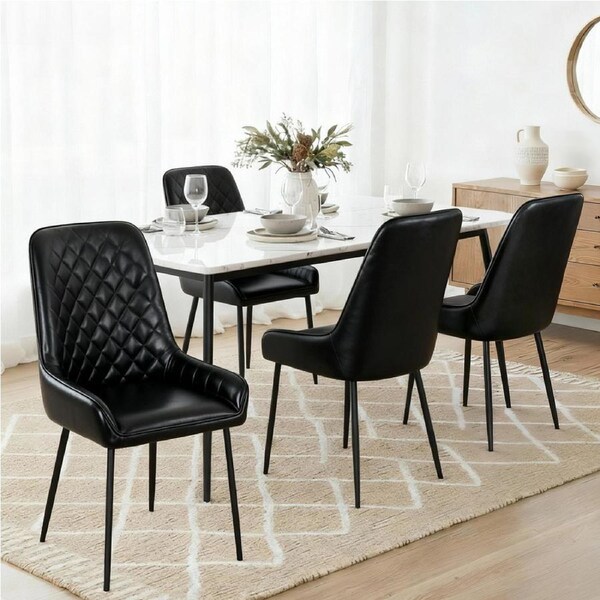1 Set of 4 Artiss Dining Chairs PU Leather Black