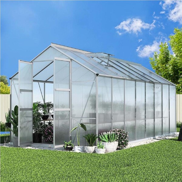 Green Fingers Greenhouse 4.7x2.5x2.26M Double Doors Aluminium Green House Garden Shed