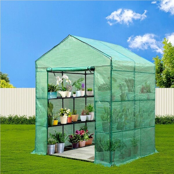 Green Fingers Greenhouse Walk-in Green House PE Cover 8 Shelves 1.4x1.55x2M