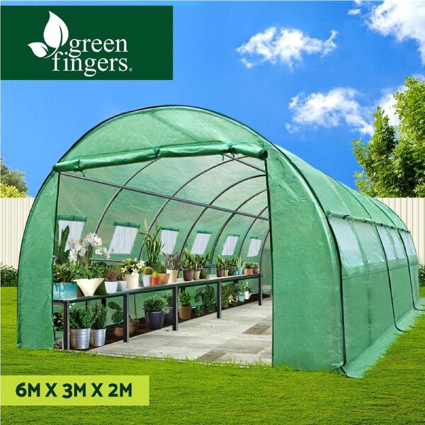 Green Fingers Greenhouse 6x3x2M Walk in Green House Tunnel Plant Garden Shed Dome