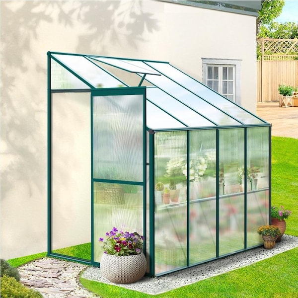 Green Fingers Greenhouse 2.52x1.27x2.13M Aluminium Green House Lean-to Garden Shed