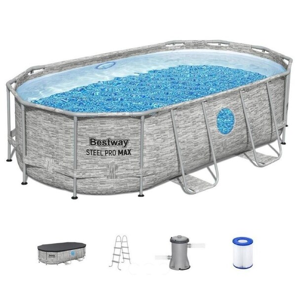 Bestway Above Ground Oval Swimming Pool set 4.27m x 2.50m x 1m Power Steel Swim Vista with 530gal Cartridge Filter - 56715