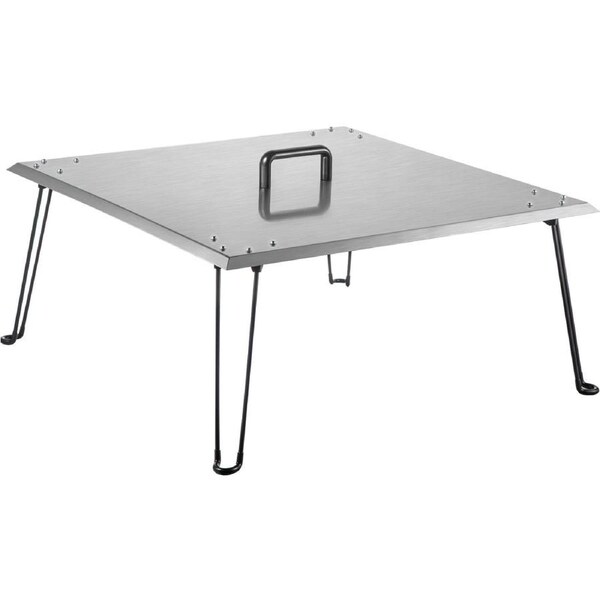 Fire Pit Heat Deflector 24x24x13 Inch Stainless Steel Cover, 1.5mm Thick Square Fire Pit Burner Lid with Foldable Legs and Handle, Outdoor Fire Pit Heat Reflector and Shield