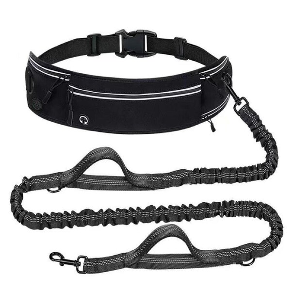 Scalable Sports Waist Bag Pet Traction Rope, Explosion-proof Punch, Anti slip, Waist Protection, for Small and Medium Dogs, Freeing hands,Black
