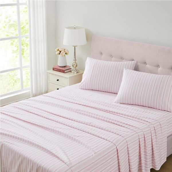 Laura Ashley Brampton Stripe Flannelette Sheet Set Blush Pink King