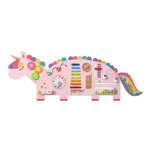 Babyjoy 11in1 Busy Board Panels Activity Wall Unicorn-themed Montessori Sensory Toy Game Pink