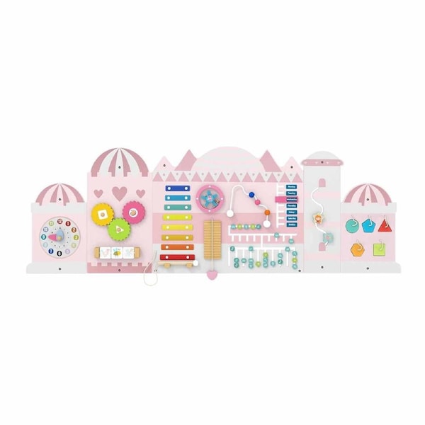 Babyjoy 11in1 Busy Board Panels Activity Wall Castle-themed Montessori Sensory Toy Game Pink