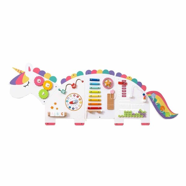 Babyjoy 11in1 Busy Board Panels Activity Wall Unicorn-themed Montessori Sensory Toy Game White