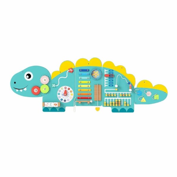 Babyjoy 11in1 Busy Board Panels Activity Wall Dinosaur-themed Montessori Sensory Toy Game Green