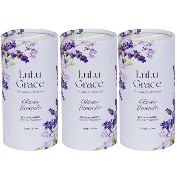 Lulu Grace 3 Pack Lavender Talc Free Body Powder 50gm Each