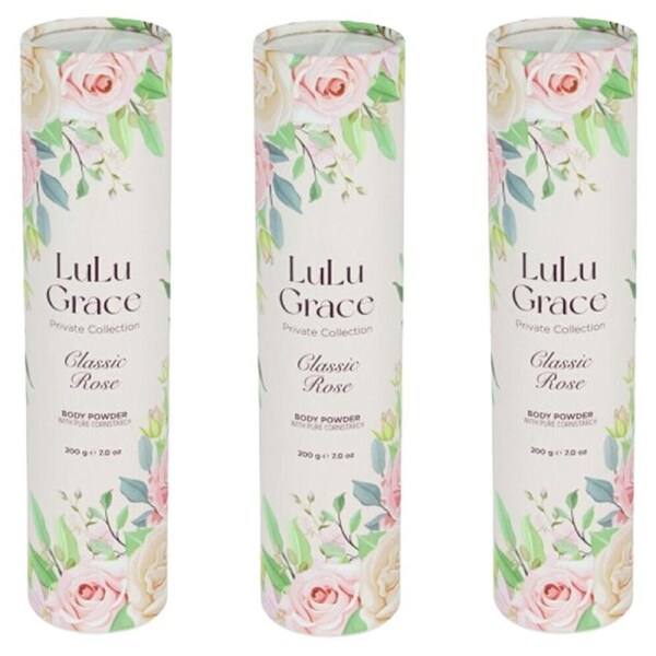 Lulu Grace 3 Pack Rose Talc Free Body Powder 200gm Each