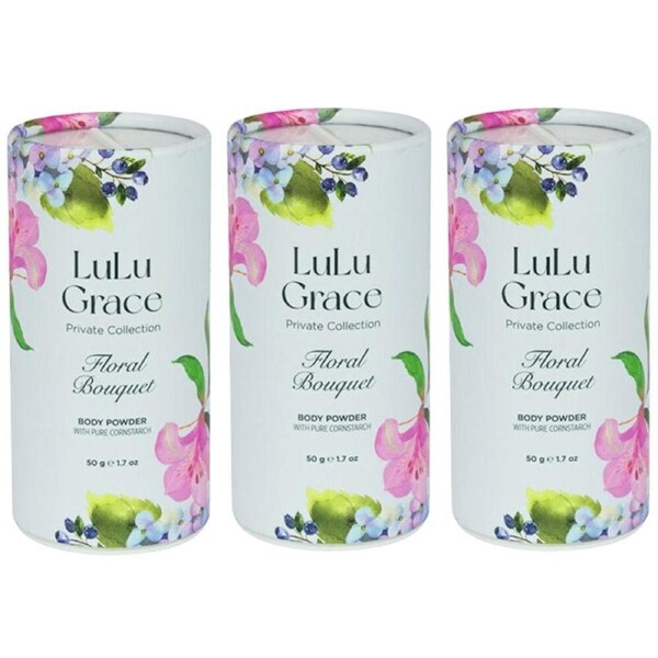 Lulu Grace Floral Bouquet Talc Free Body Powder 3 Pack 50gm Each