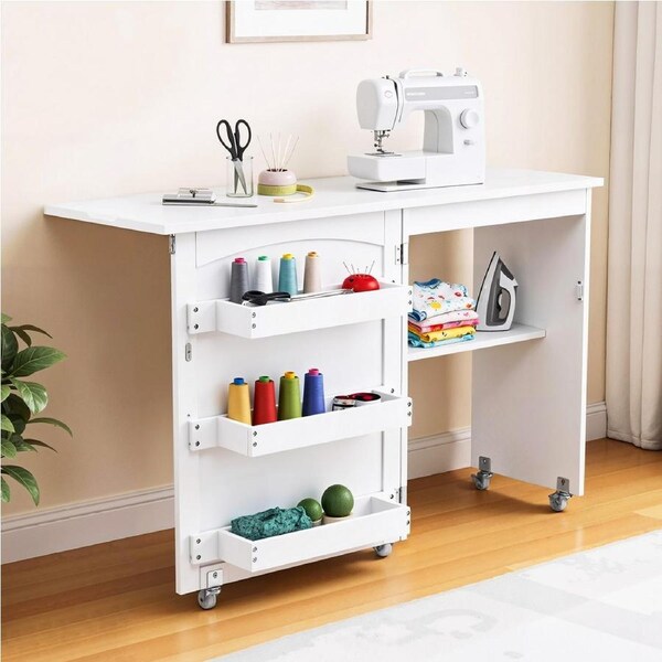 Artiss 118CM Folding Sewing Craft Table Sewing Machine Desk Rolling Craft Station