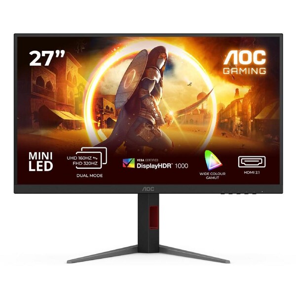 AOC 27" Mini-LED Gaming Monitor – 4K@160Hz / FHD@320Hz, 1ms GtG, VESA mount, 1.07B colors, , HDMI 2.1, DP 1.4, USB hub