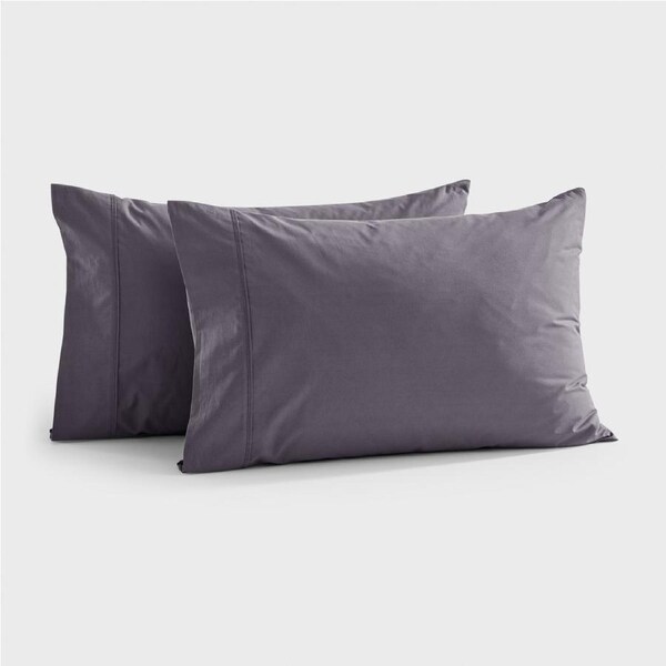 Dreamaker 300TC Cotton Percale Standard Pillowcase Charcoal Twin Pack