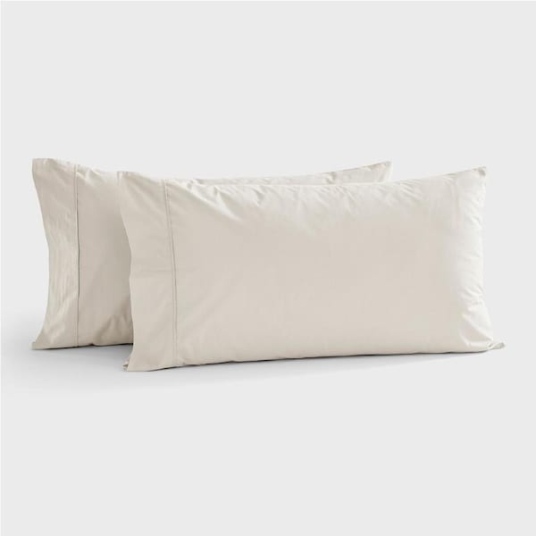 Dreamaker 300TC Cotton Percale King Pillowcase Oat Twin Pack