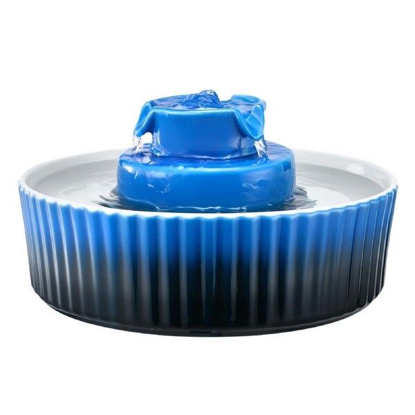 Ceramic Cat Water Fountain, 2.1 L Cupcake Pet Fountain, Porcelain Cat Water Dispenser with Ultra-Quiet Pump, 360x Drinking Area and Multi-Layer Filtration System, for Cats & Dogs Drinking(Blue)