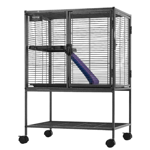 34" Rolling Metal Ferret Cage, Large 2-Tier Critter Nation Cage, Small Animal Cage with Ramps & Tray, Easy to Set up for Pet Rats, Hamster, Guinea Pig, Chinchilla, Squirrel, Hedgehogs, Bunny