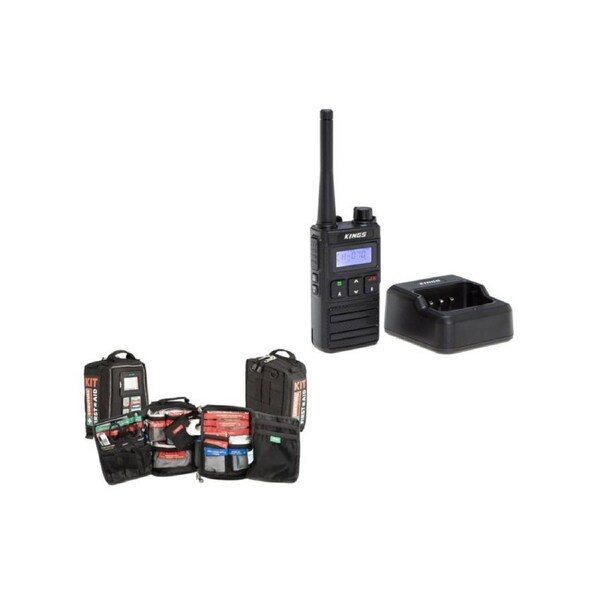 Kings 5W Portable Handheld UHF 80 Channel + Survival Vehicle First Aid Kit Black