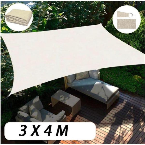 ### Sun Shade Sail ShadeCloth Outdoor Awning Sun Canopy Triangle [Colour: Beige] [Size:3x4m]