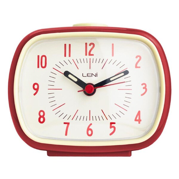 Leni Retro Alarm Red Clock W/ Glow Hands & Battery Operated 9x11x6cm
