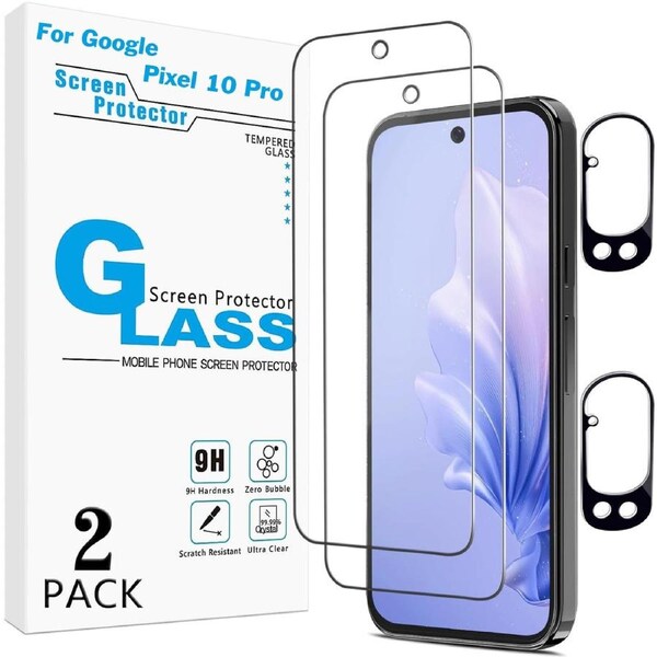 [2+2 Pack] Tempered Glass Screen Protector with Camera Lens Protector For Google Pixel 10 Pro (6.3")