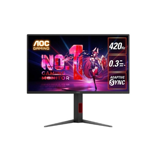 AOC 24.5" 420Hz Gaming Monitor: Fast IPS, FHD @420Hz, 0.3ms MPRT, 350 nits,DP/HDMI, height/swivel/pivot tilt, VESA mount