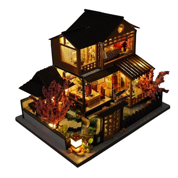 Catzon Miniature Dollhouse Kit DIY 3D Japanese Villa Model