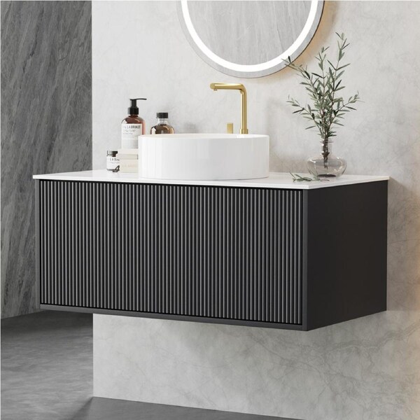 900mm Cefito Vanity Unit Grooved Timber Black