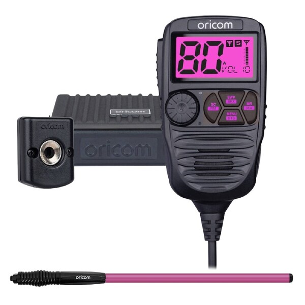 Oricom DTX4200XP IP54 Dual Receive UHF CB Radio + ANU856 3dBi UHF CB Antenna with Detachable Fibreglass Pole - Pink (DTX4200XPAPNK)