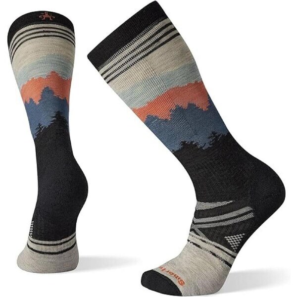 Smartwool PhD Ski Alpenglow Pattern Merino Wool Socks - Ash/Charcoal M
