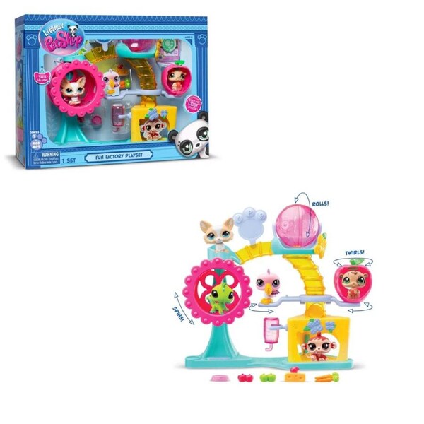 Littlest Pet Shop Fun Factory Playground Playset with Pets Accessories Ages 4+