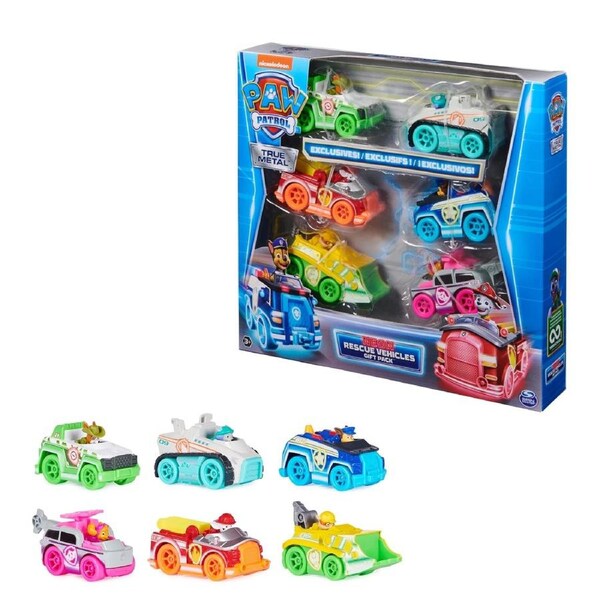 PAW Patrol True Metal Neon Rescue Vehicle 6 Pack Die Cast Toy Cars 1.55 Scale 3+