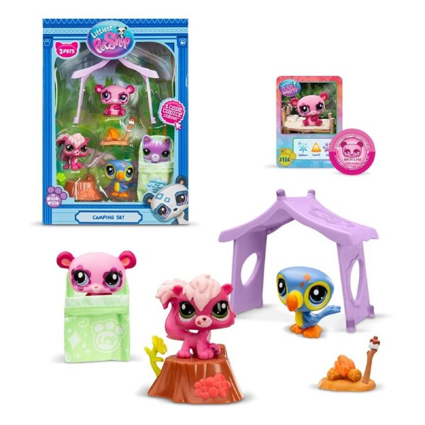 Littlest Pet Shop Camping Play Pack 3 Pets with Accessories Collector Card 4+