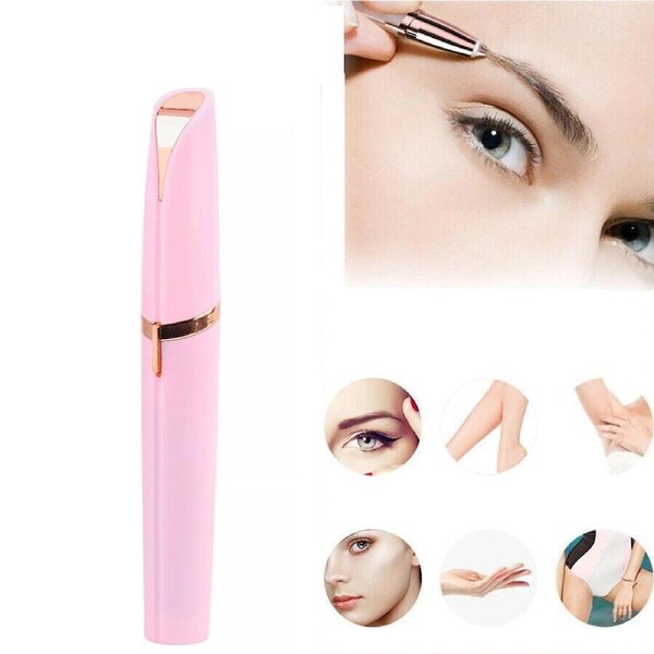 Pink Eyebrow Trimmer Electric Facial Hair Remover Finishing LED Rechargeable Light
