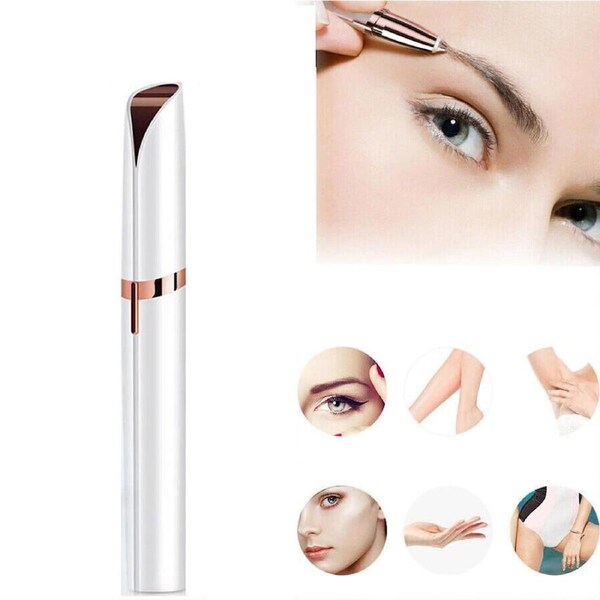White Eyebrow Trimmer Electric Facial Hair Remover Finishing LED Rechargeable Light