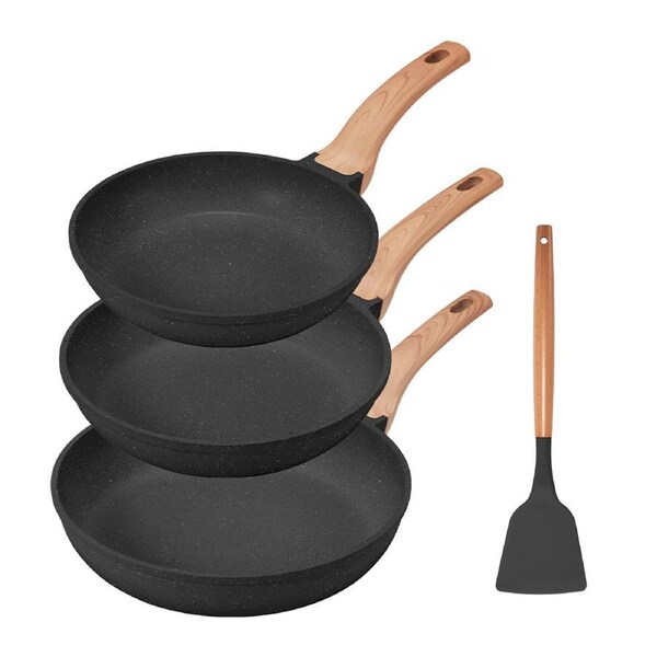 ZUNI 3PCS Nonstick Cookware Frypan Set 20/24/28CM Granite Coating Black