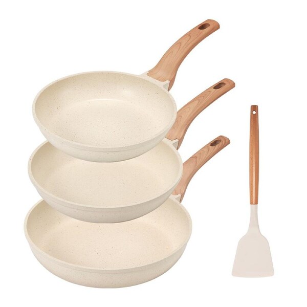 ZUNI 3PCS Nonstick Cookware Frypan Set 20/24/28CM Granite Coating White