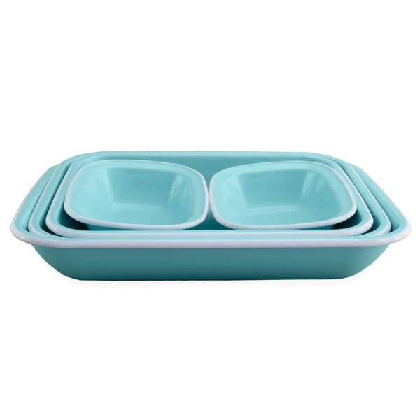 Enamel 5 Piece Baking Set Aqua Blue with White Trim