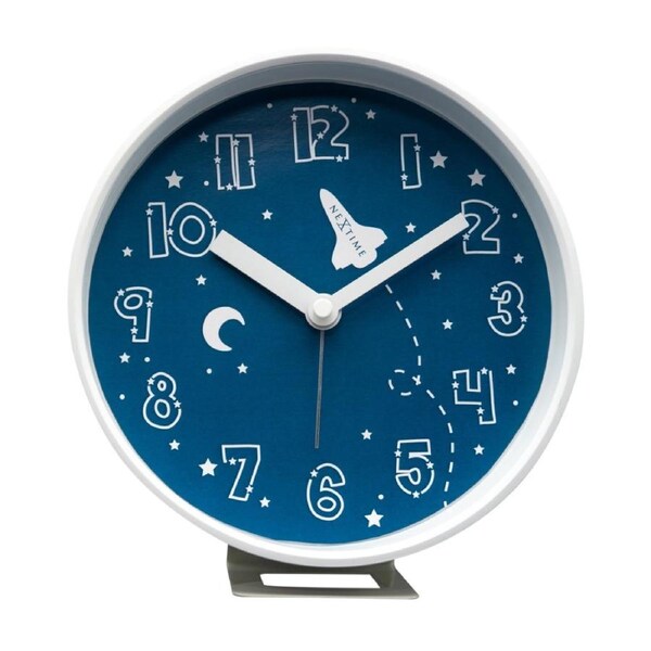 NeXtime Rocket Plastic Round Alarm Clock w/ Night Light Blue 12.5x13cm