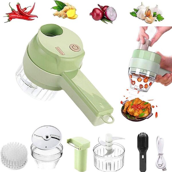 4 In 1 Handheld Electric Vegetable Cutter Set Grinder Garlic Mud Masher Chopper