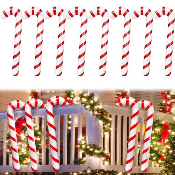 8Pcs 88cm Inflatable Candy Canes Christmas Decorations Jumbo Candy Canes Balloons