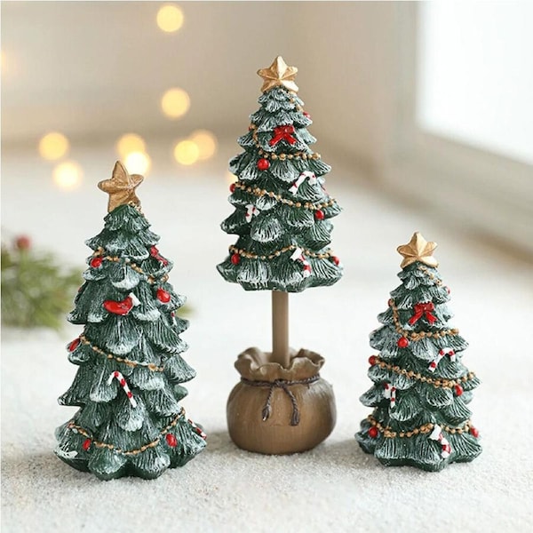 3 Pack Christmas Tree Tabletop Decorations Festive Figurine Snowy Ornament
