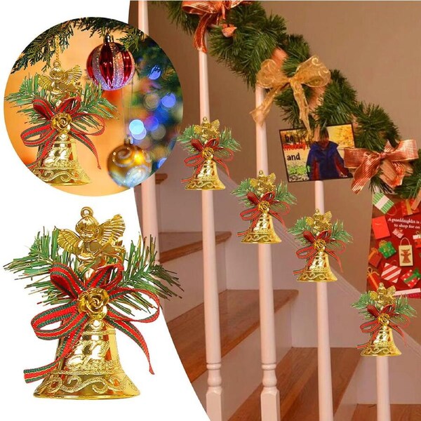 12 Pcs Christmas Bell Pendant Christmas Golden Bell Xmas Tree Pendant Decor