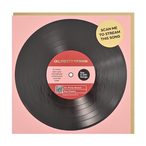 Say It With Songs Pink Greeting Card Oh, Pretty Woman Roy Orbison 16.5x16.4cm