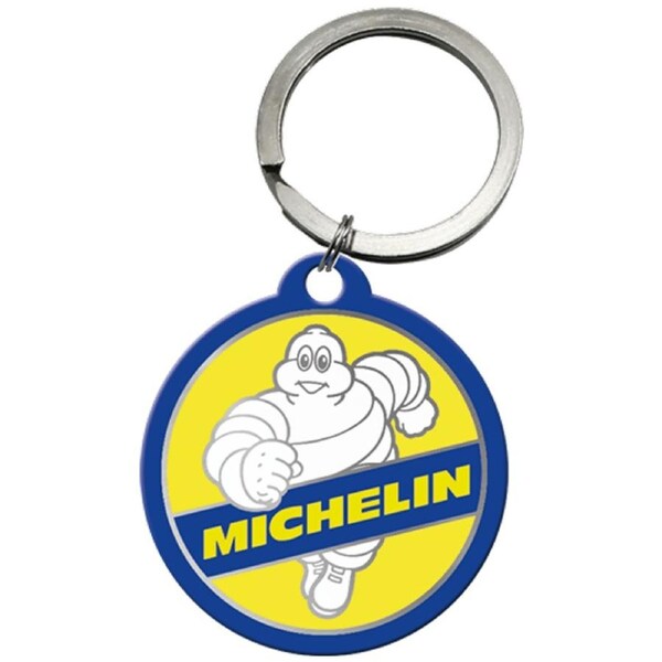 Nostalgic-Art Vintage/Retro Keyring Round Michelin Logo Yellow/Blue 7.5x4x0.3cm